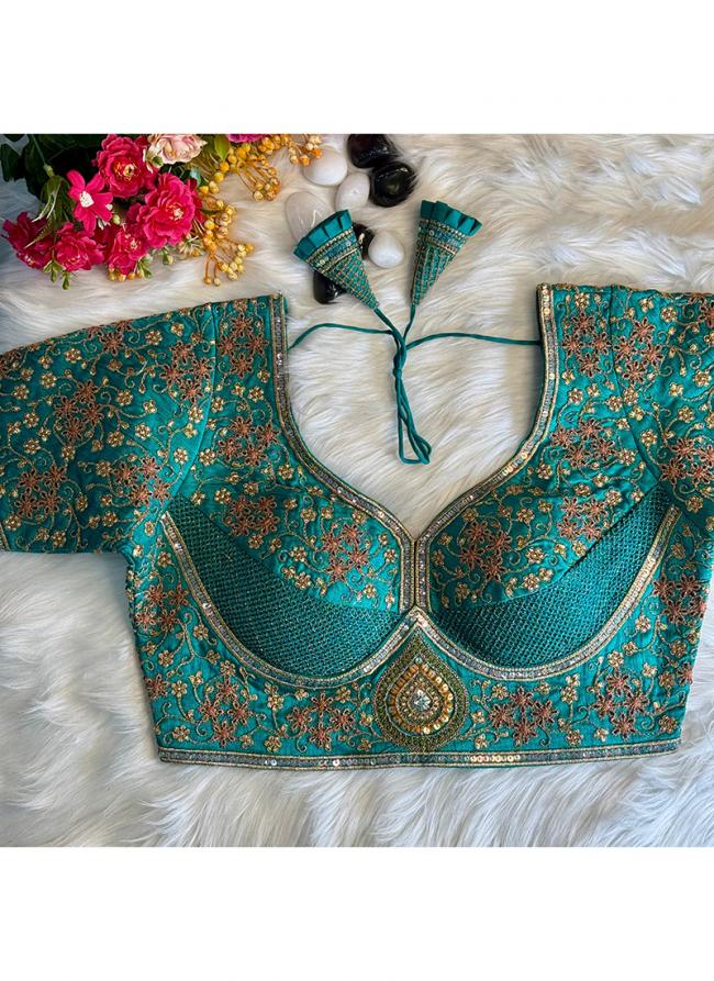 Silk Sky Blue Bridal Wear Embroidery Work Readymade Blouse